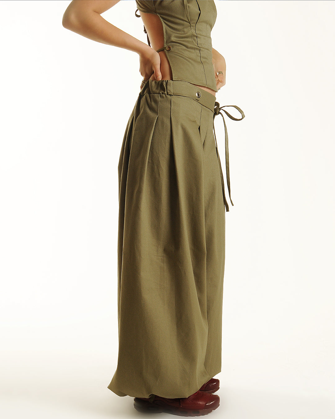 READY MADE sage box pleat baggies- Large / Long