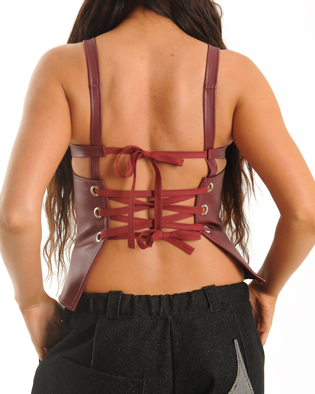 Faux leather star cami