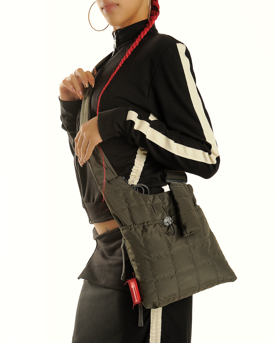 Green puffa bag