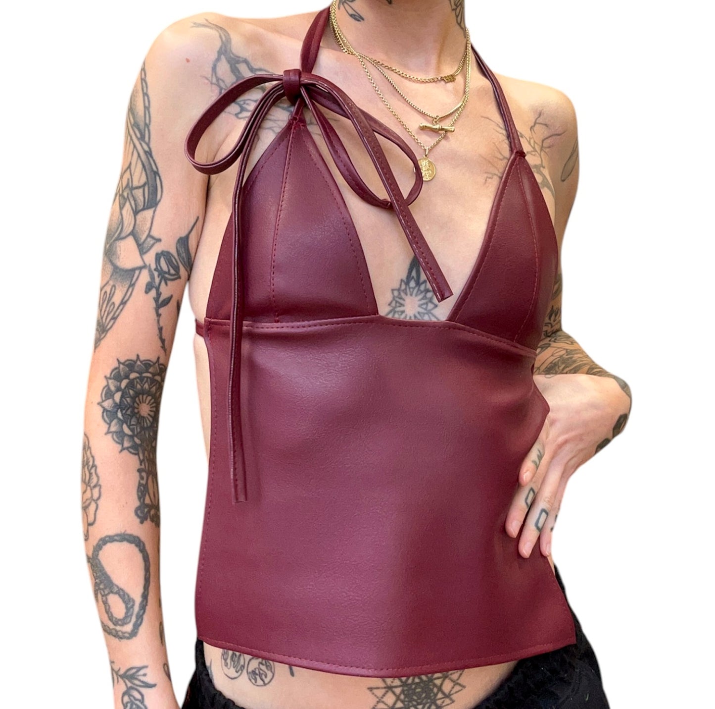 Cherry backless bow cami