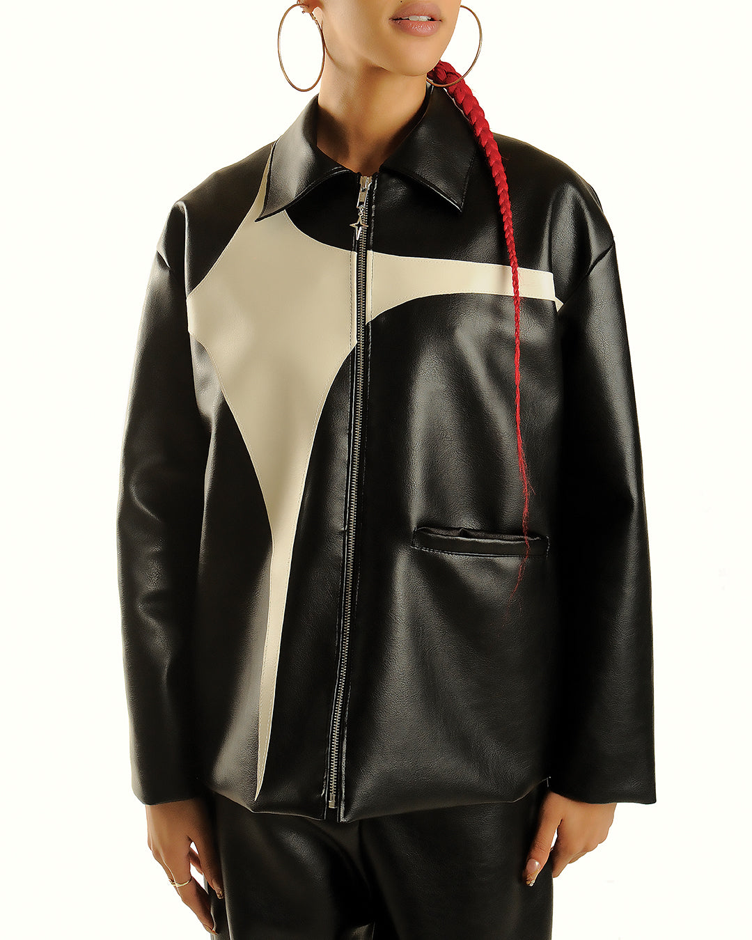 Faux leather coach jacket