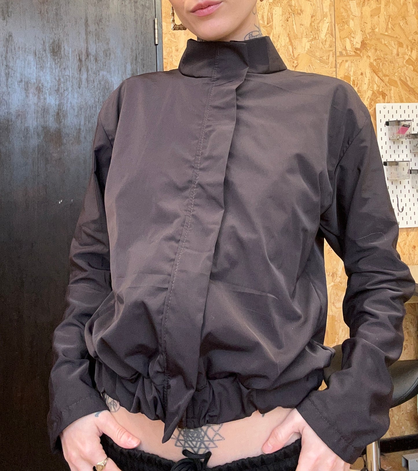 Brown nylon zip up track jacket XS/S