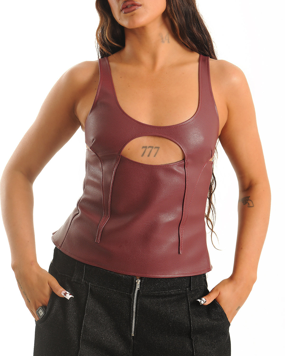 Faux leather star cami