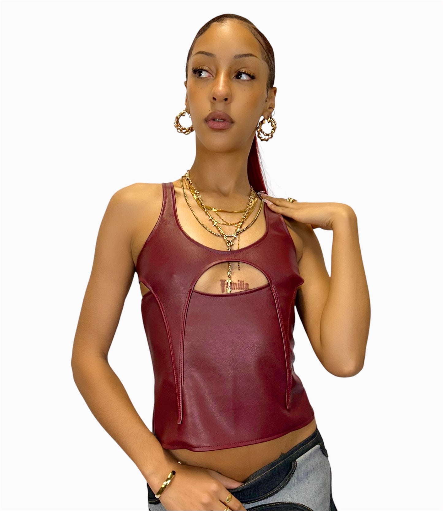 Faux leather star cami