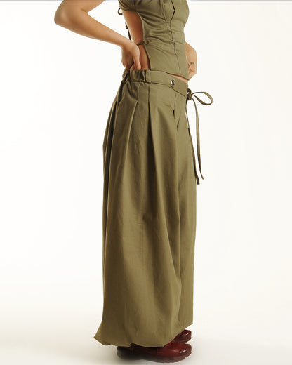 Box pleat baggies- sage, black, cream