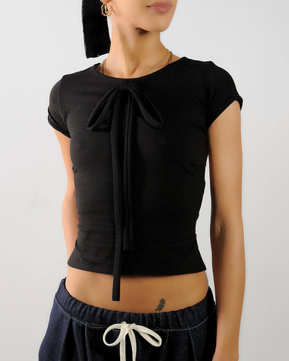 Kitty bow backless T-shirt
