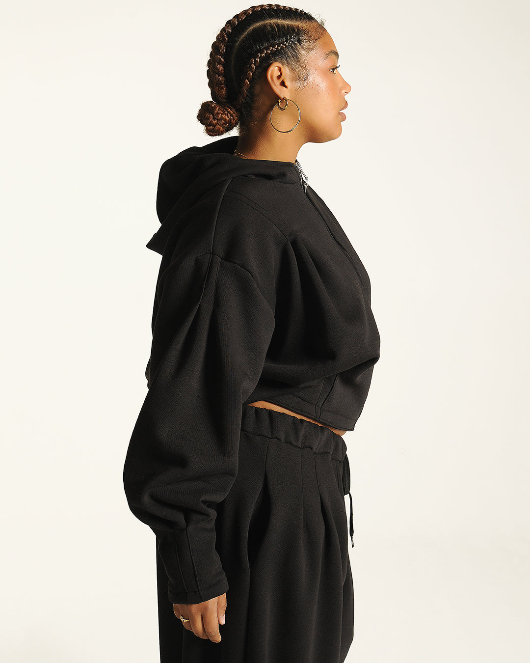 Box pleat cinch hoodie