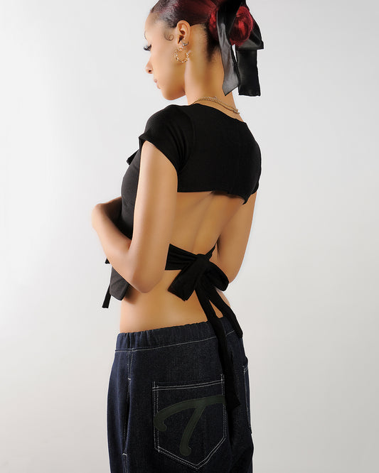 Kitty bow backless T-shirt