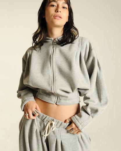 Box pleat cinch hoodie