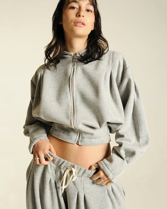 Box pleat cinch hoodie