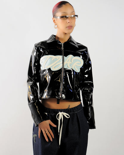 LTD vinyl cropped coach jacket