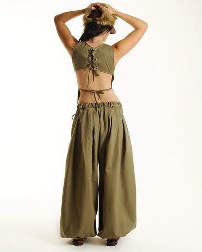 Box pleat baggies- sage, black, cream