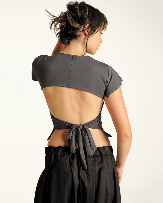 Slinky bow backless top