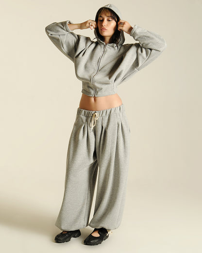 Box pleat cinch hoodie