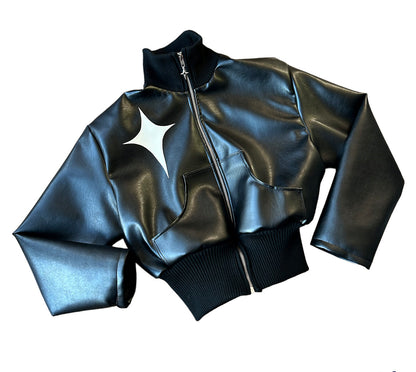 Faux leather bomber