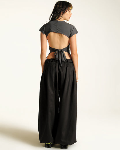 Slinky bow backless top
