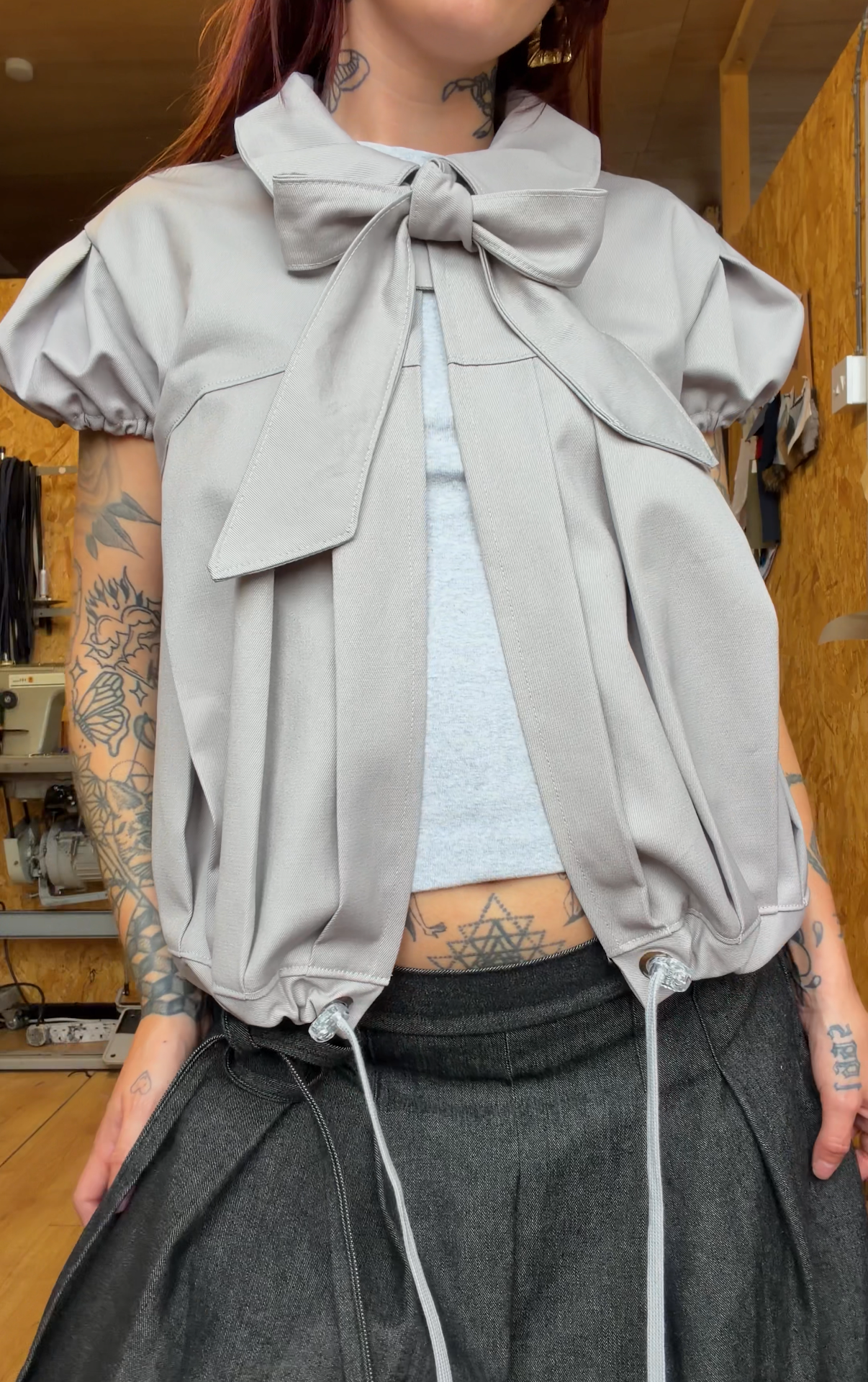 Bow bubble sleeve jacket