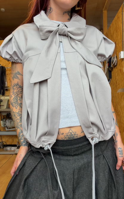 Bow bubble sleeve jacket