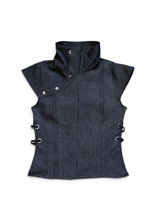 Box Pleat Shirt Grey Denim XXL