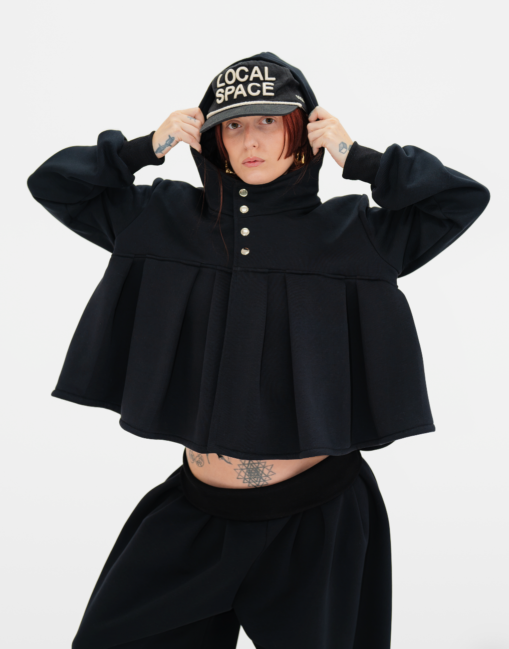 Pleated swing hoodie