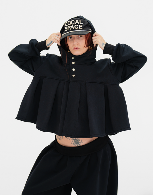 Pleated swing hoodie