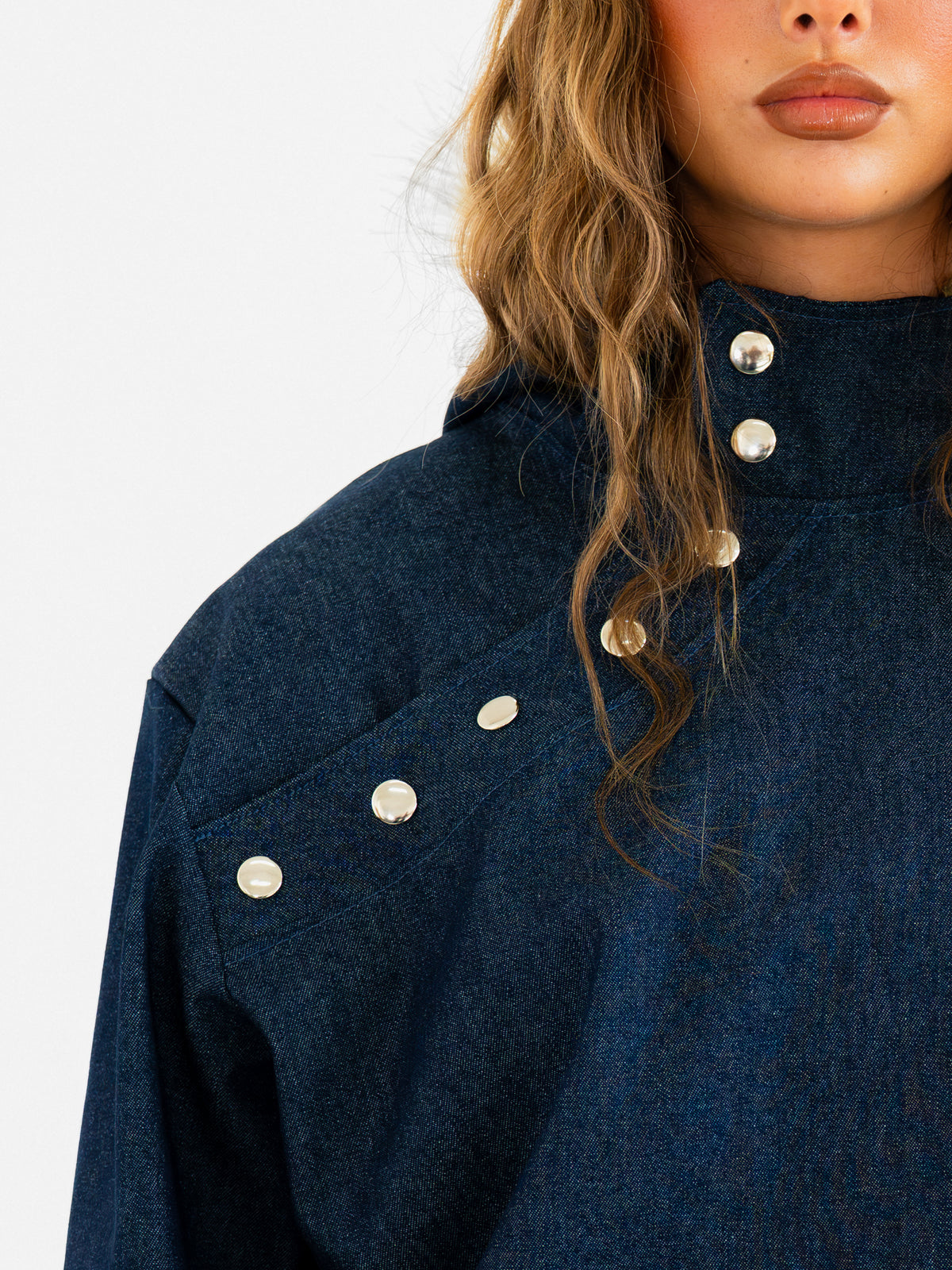 Faux fur trim denim pullover