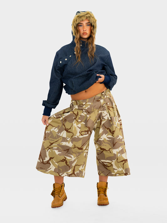 Camo box pleat culottes