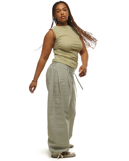 Cotton side pleat straight legs