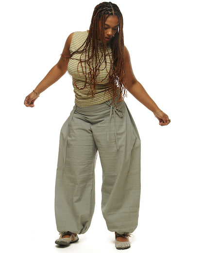 Cotton side pleat straight legs