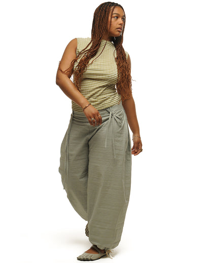 Cotton side pleat straight legs