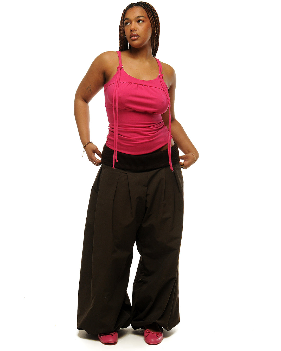 Ribbed box pleat baggies