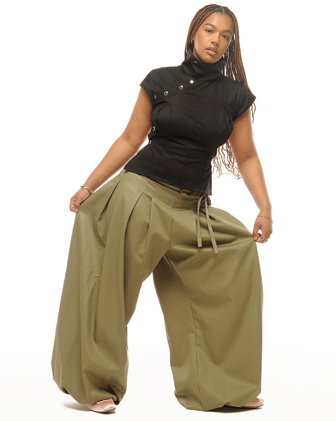 Box pleat baggies- sage, black, cream  & grey