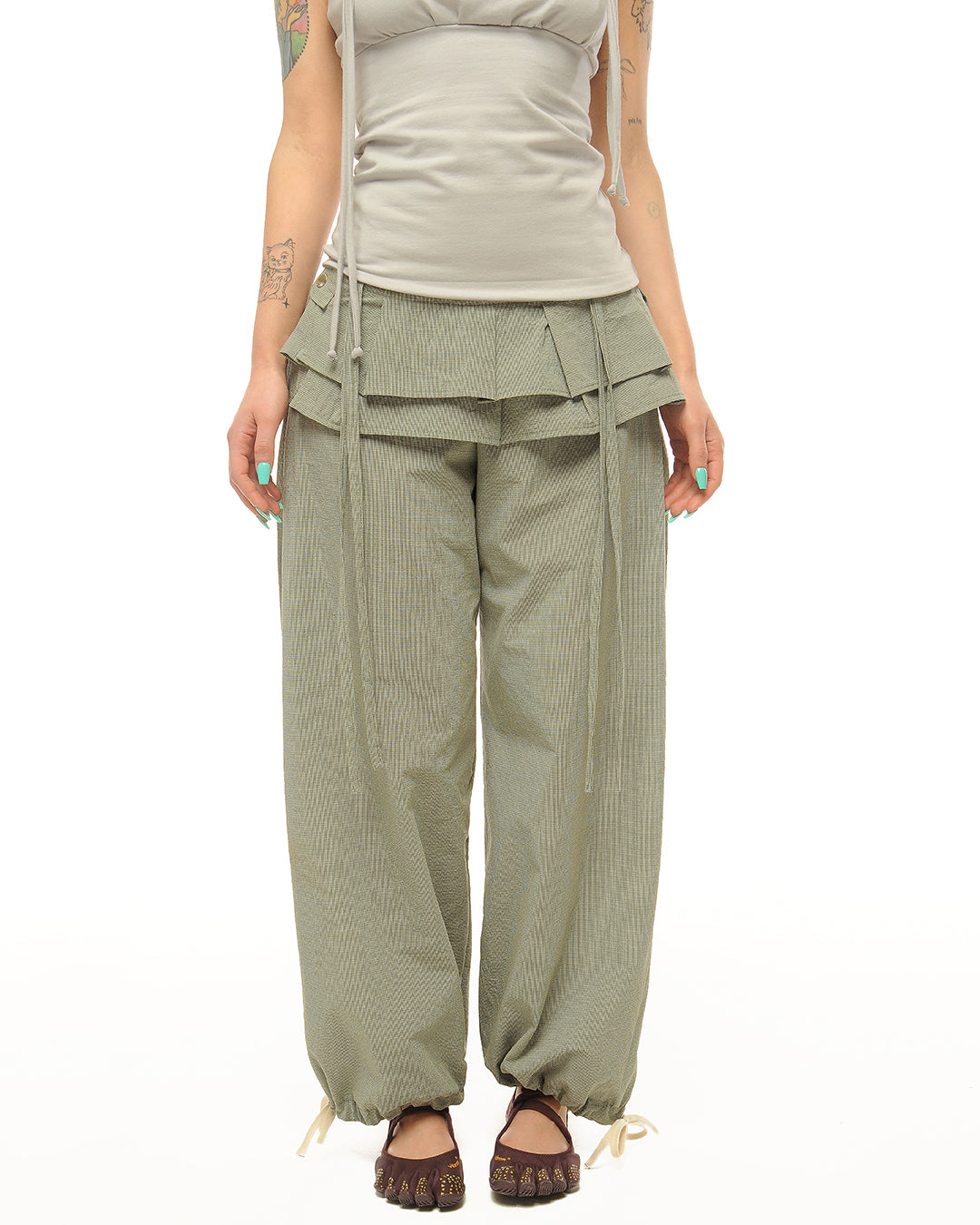 Cotton side pleat straight legs