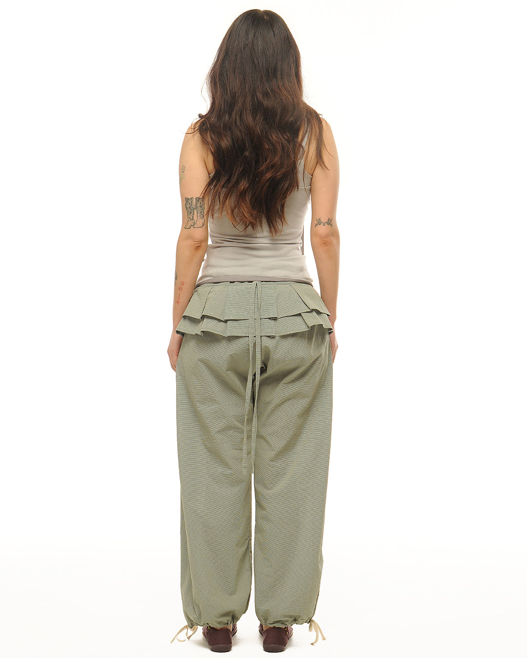 Cotton side pleat straight legs