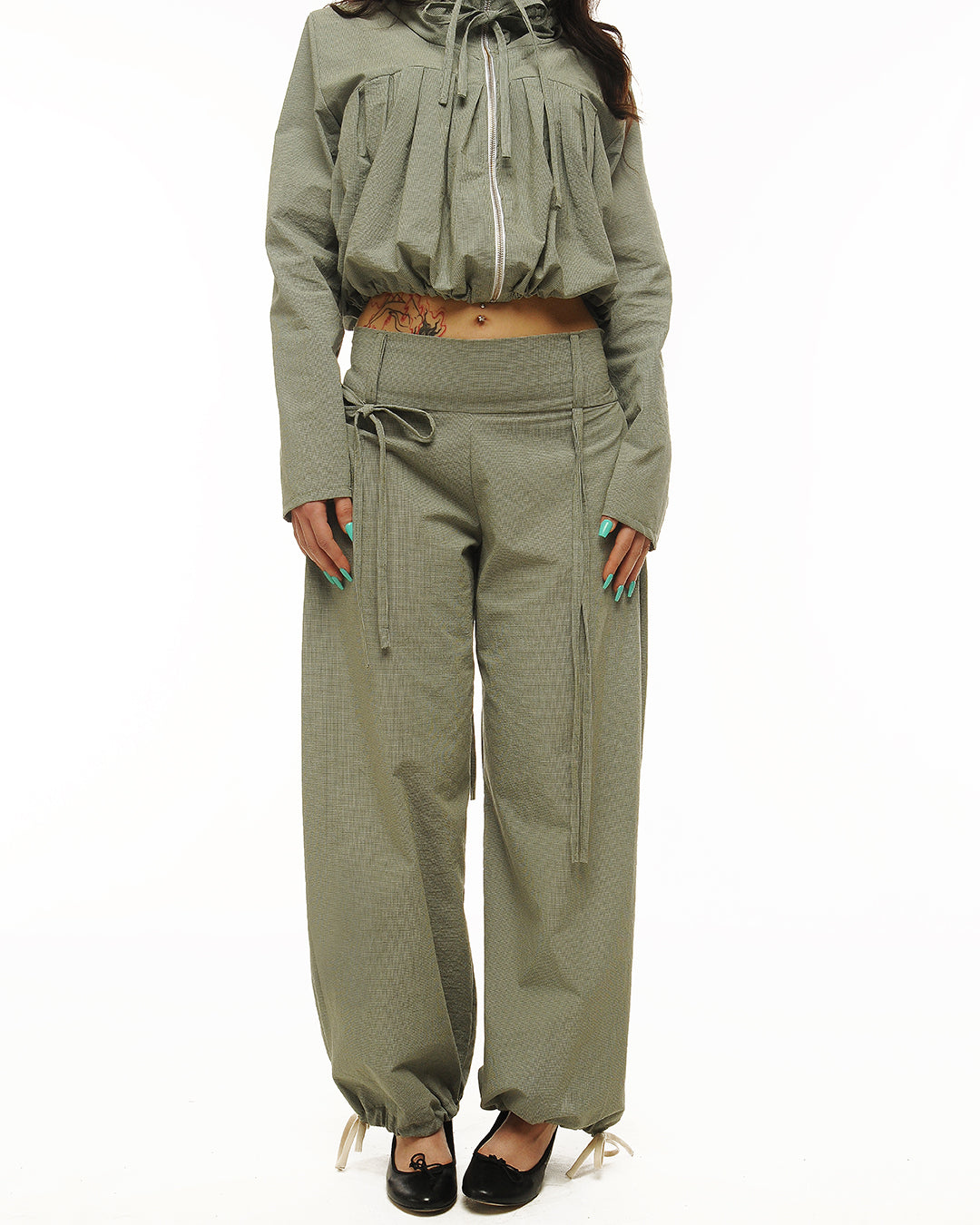 Cotton side pleat straight legs