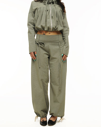 Cotton side pleat straight legs