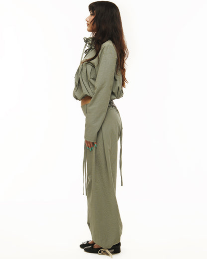 Cotton side pleat straight legs