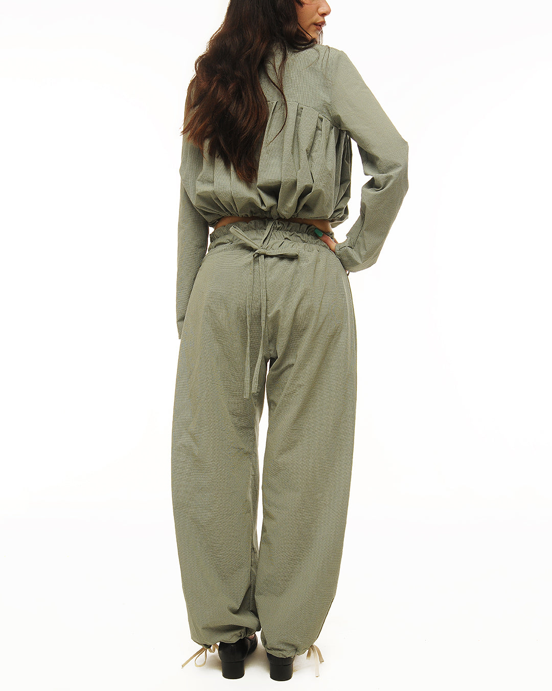 Cotton side pleat straight legs