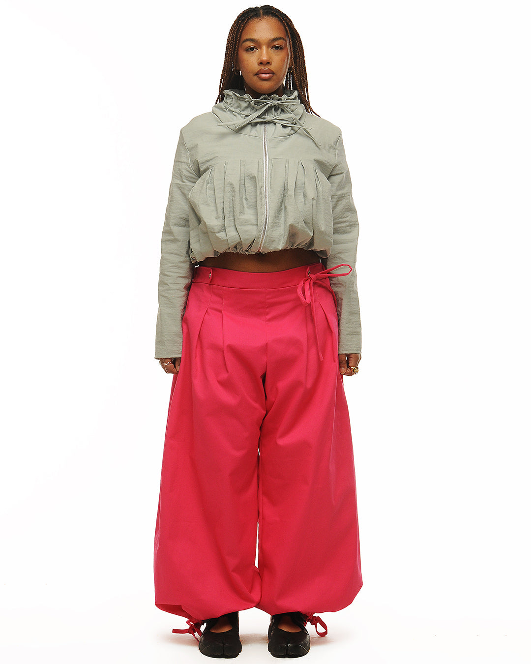 Fuchsia box pleat baggies
