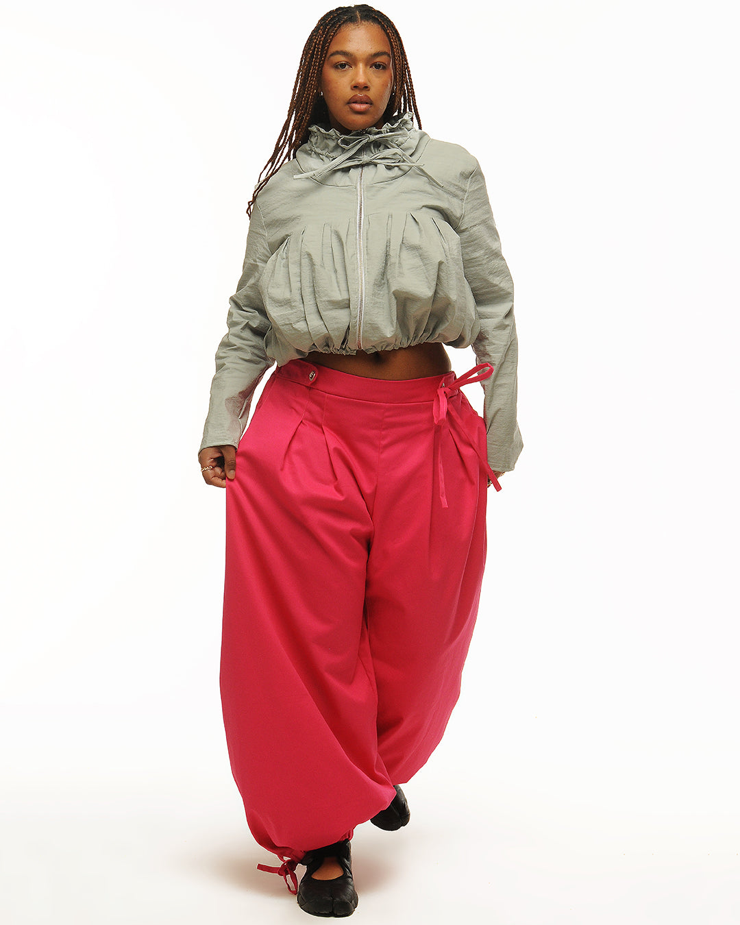 Fuchsia box pleat baggies