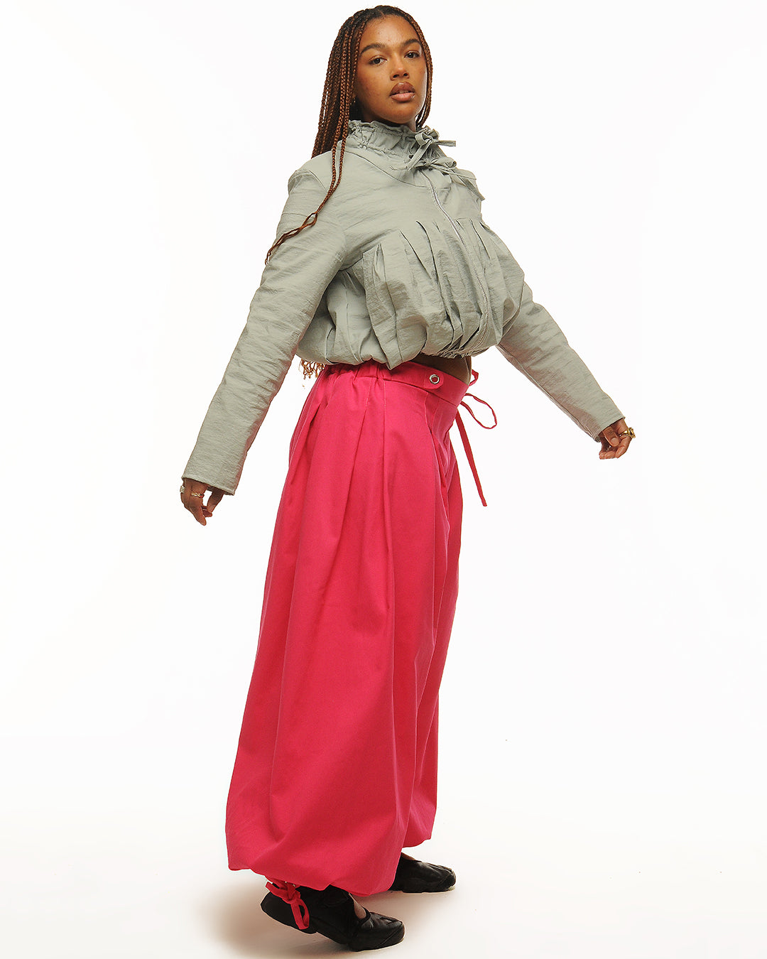 Fuchsia box pleat baggies
