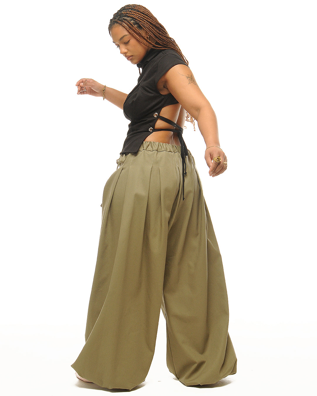 Box pleat baggies- sage, black, cream  & grey