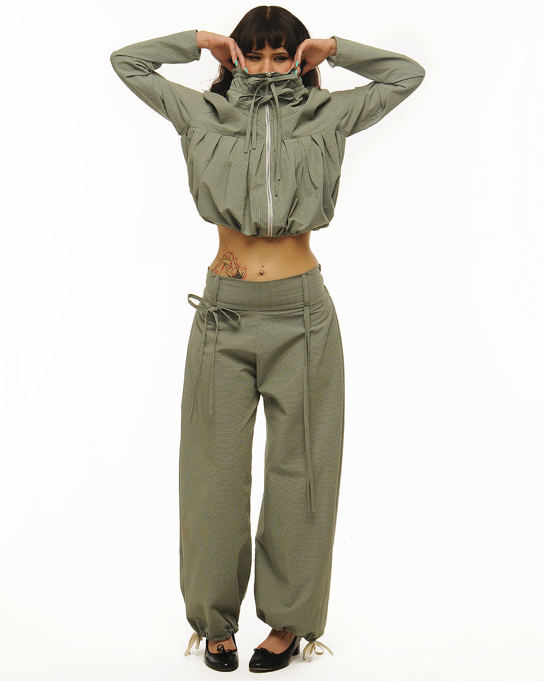 Cotton side pleat straight legs