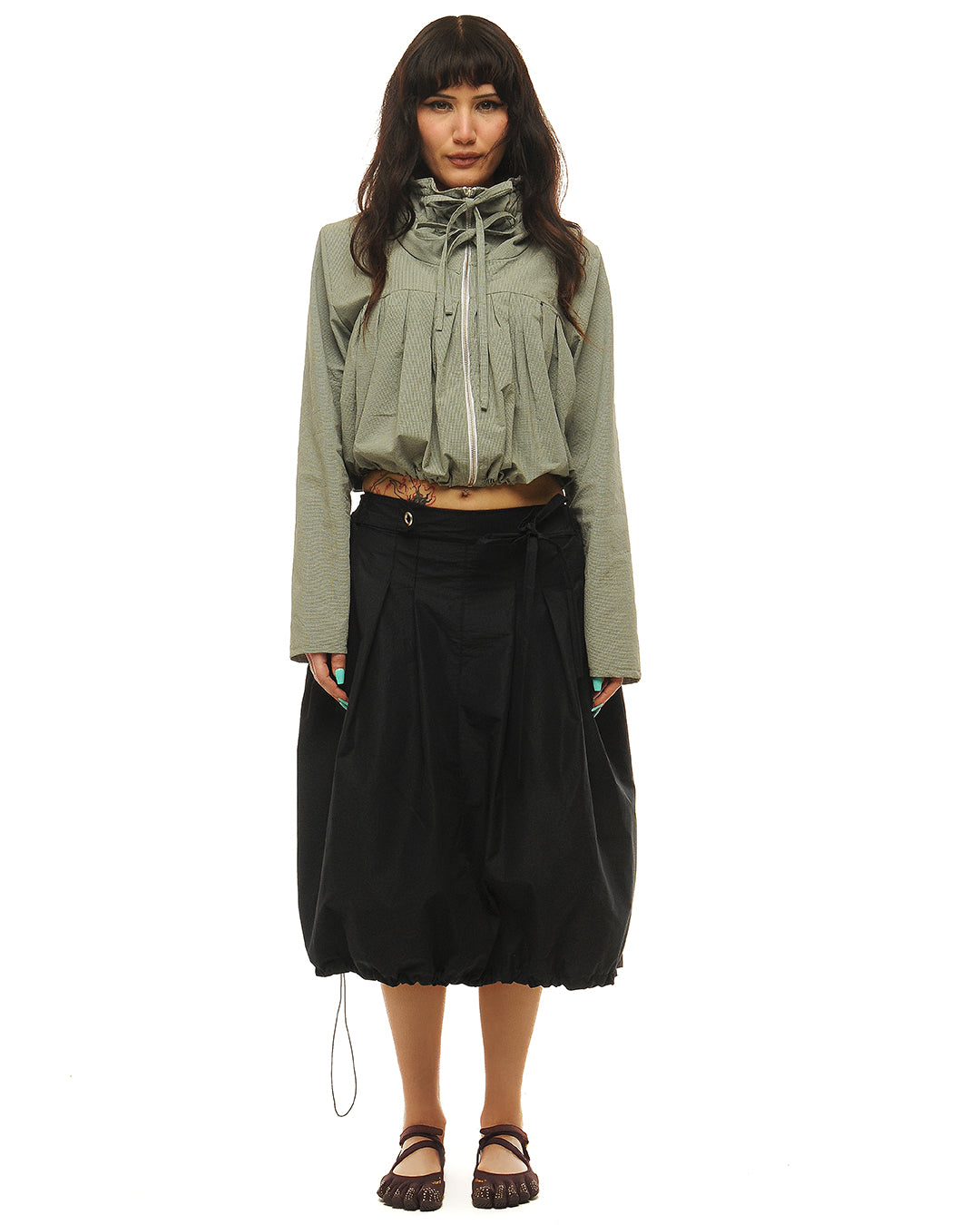 Box pleat midi skirt