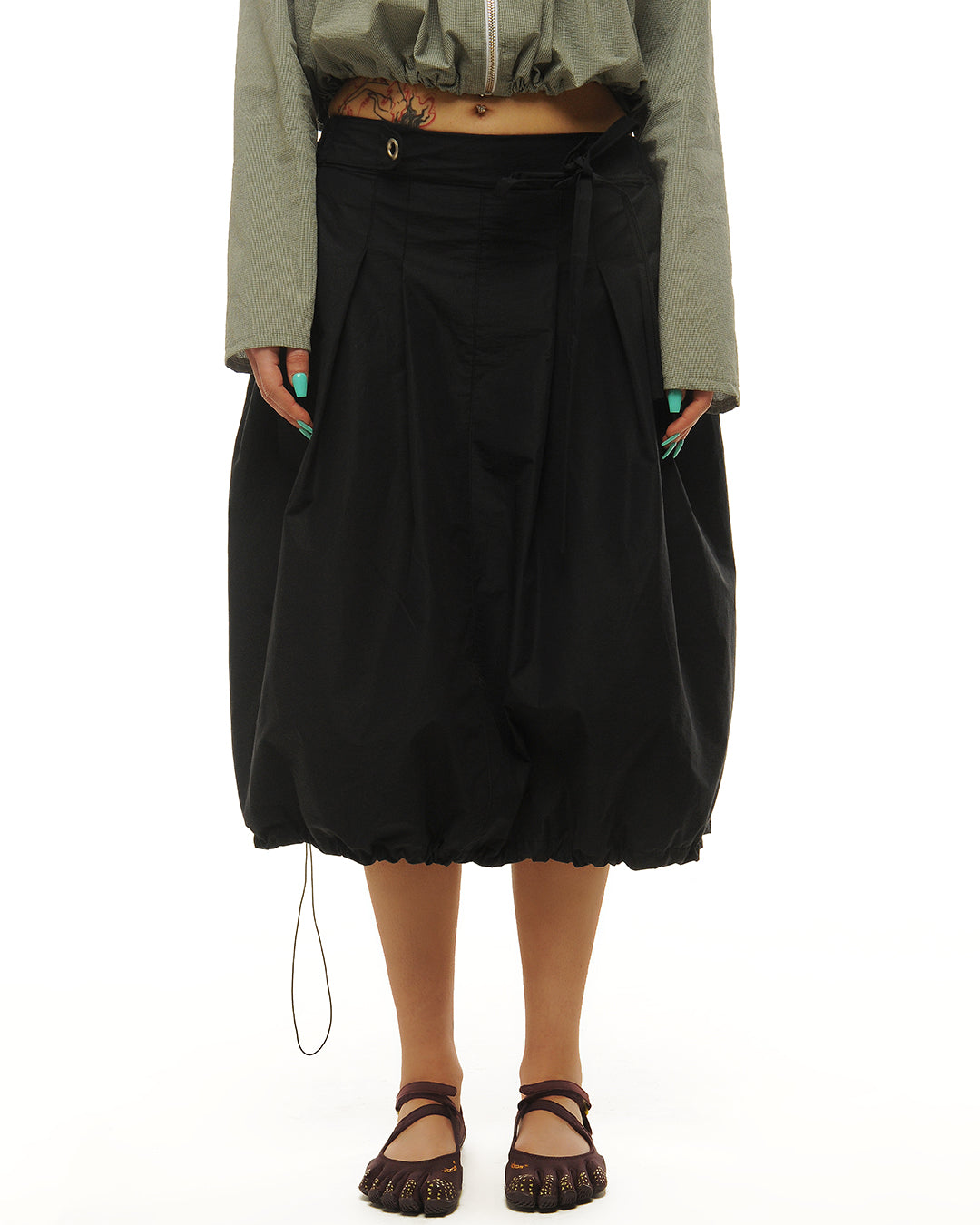 Box pleat midi skirt