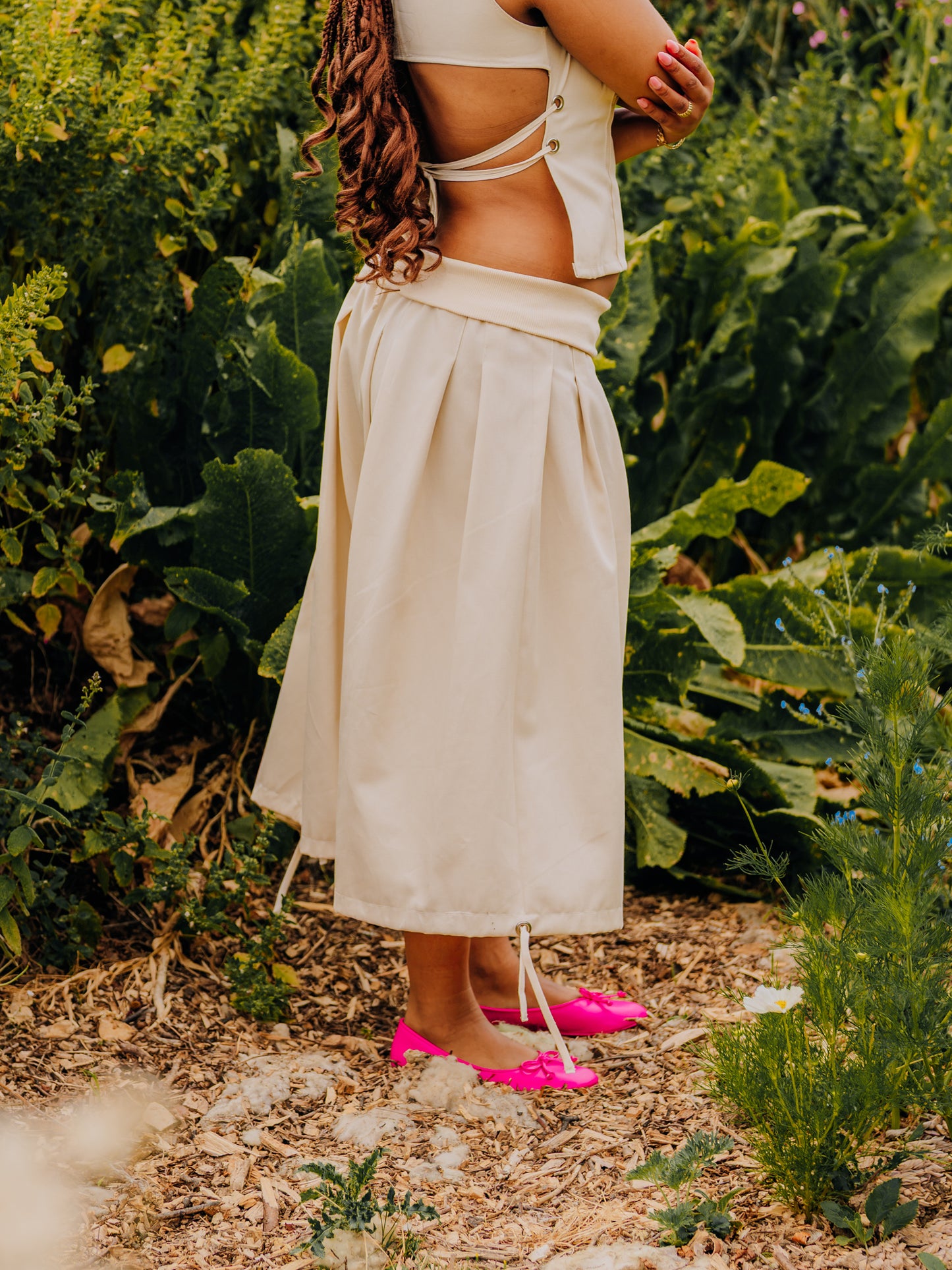 Rib box pleat culottes