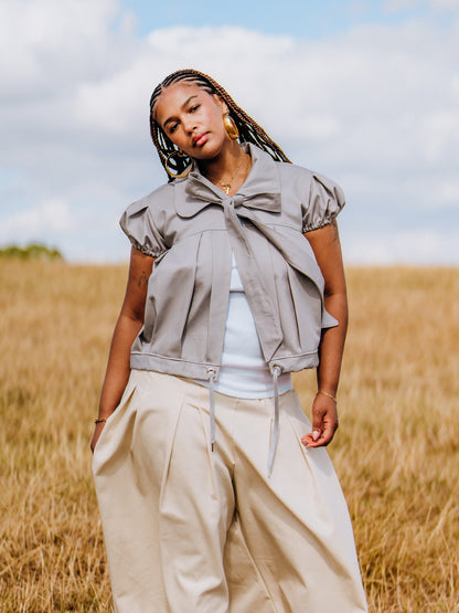 Bow bubble sleeve jacket